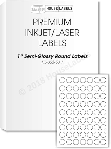 HOUSELABELS Redondo brillante de 63 pulgadas (1 pulgada de diámetro) para impresoras láser y de inyección de tinta, 25 hojas