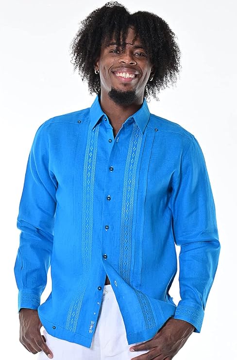 bohio Men's Elegant 100% Linen Guayabera with Beautiful Embroidering Design (MLG1415)