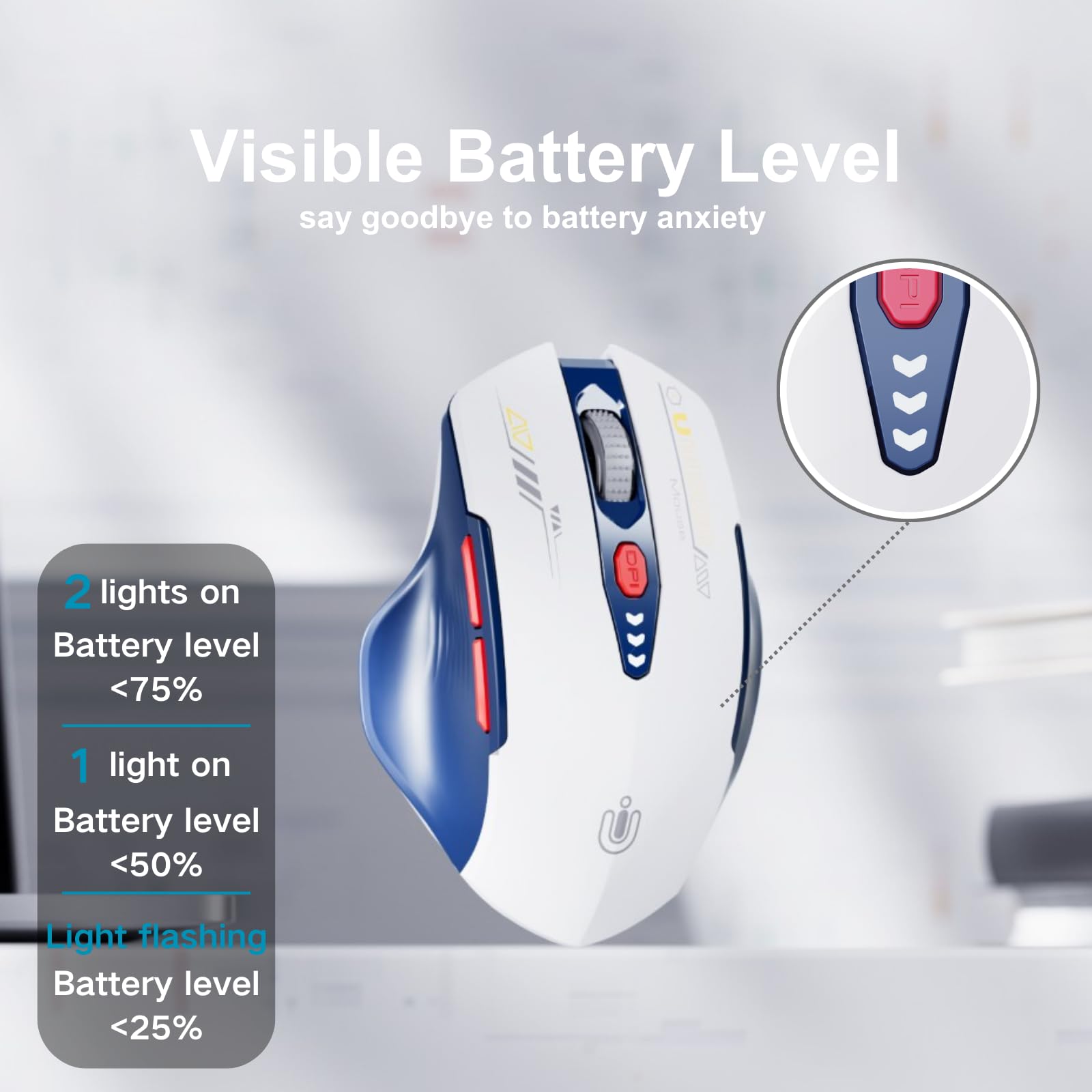 mouse wireless, [Aggiornato] mouse bluetooth ricaricabile Tri-mode (BT 5.0/4.0+2.4G Hz), Livello batteria visibile, Mouse ergonomico, 4 DPI regolabili, mouse senza fili
