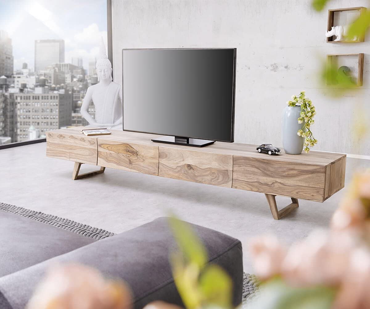 WOODSTAGE Solid Sheesham Wood TV Entertainment Unit with 4 Drawer Storage for Home Living Room Wooden Furniture for Hall & Office Décor (Natural Finish)-image-29