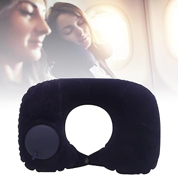 HANNEA® Inflatable Travel Pillow, Adjustable U-Shaped Inflatable Neck Pillow, Self-Inflatable Neck Pillow for Airplanes, Traveling, Lumbar Support, Dark Blue - image, photos