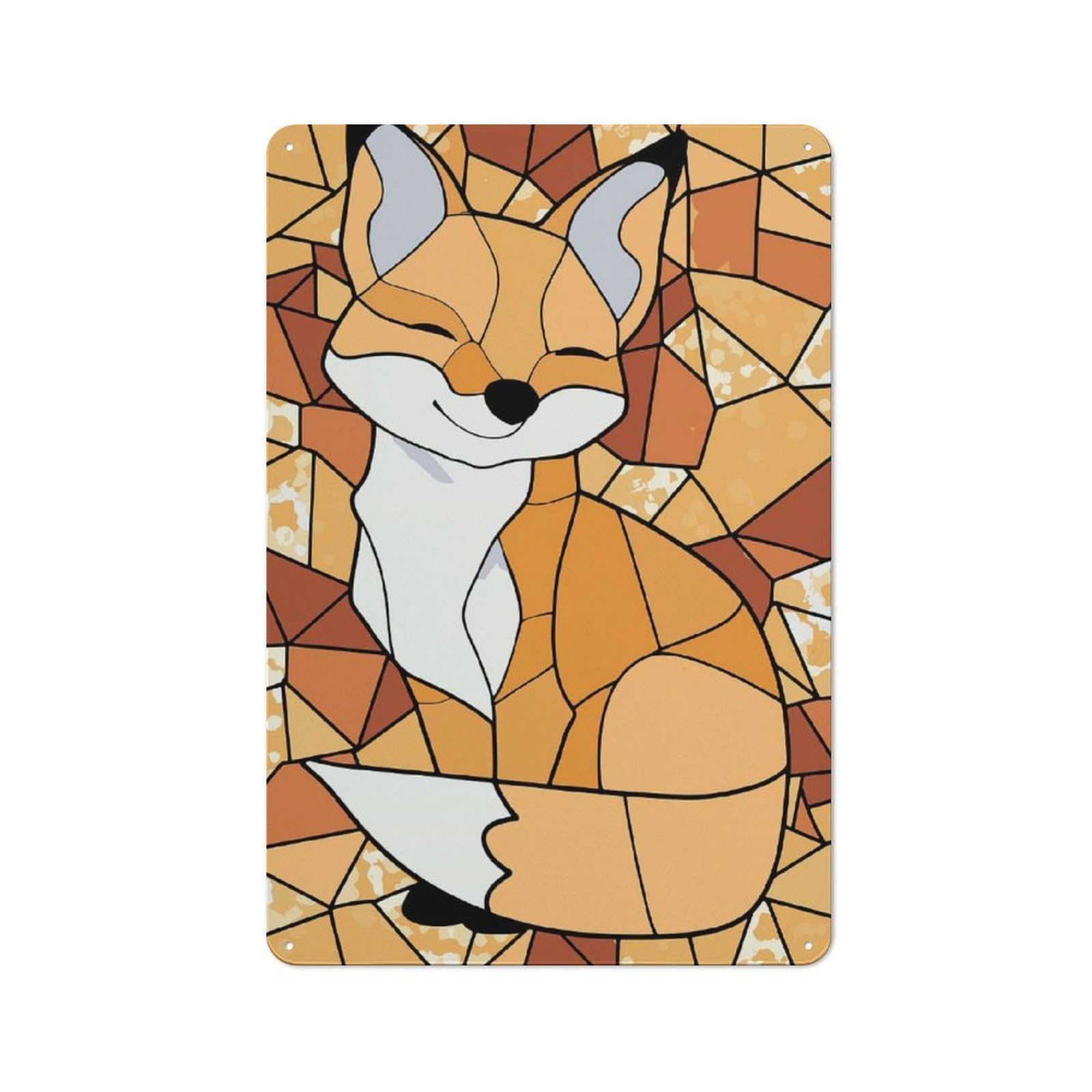 Junmoney Style-1 Metal Wall Sign 30X20cm Featuring Stained Glass Fox(2) For Living Room Wall, For Feature Wall Decorators