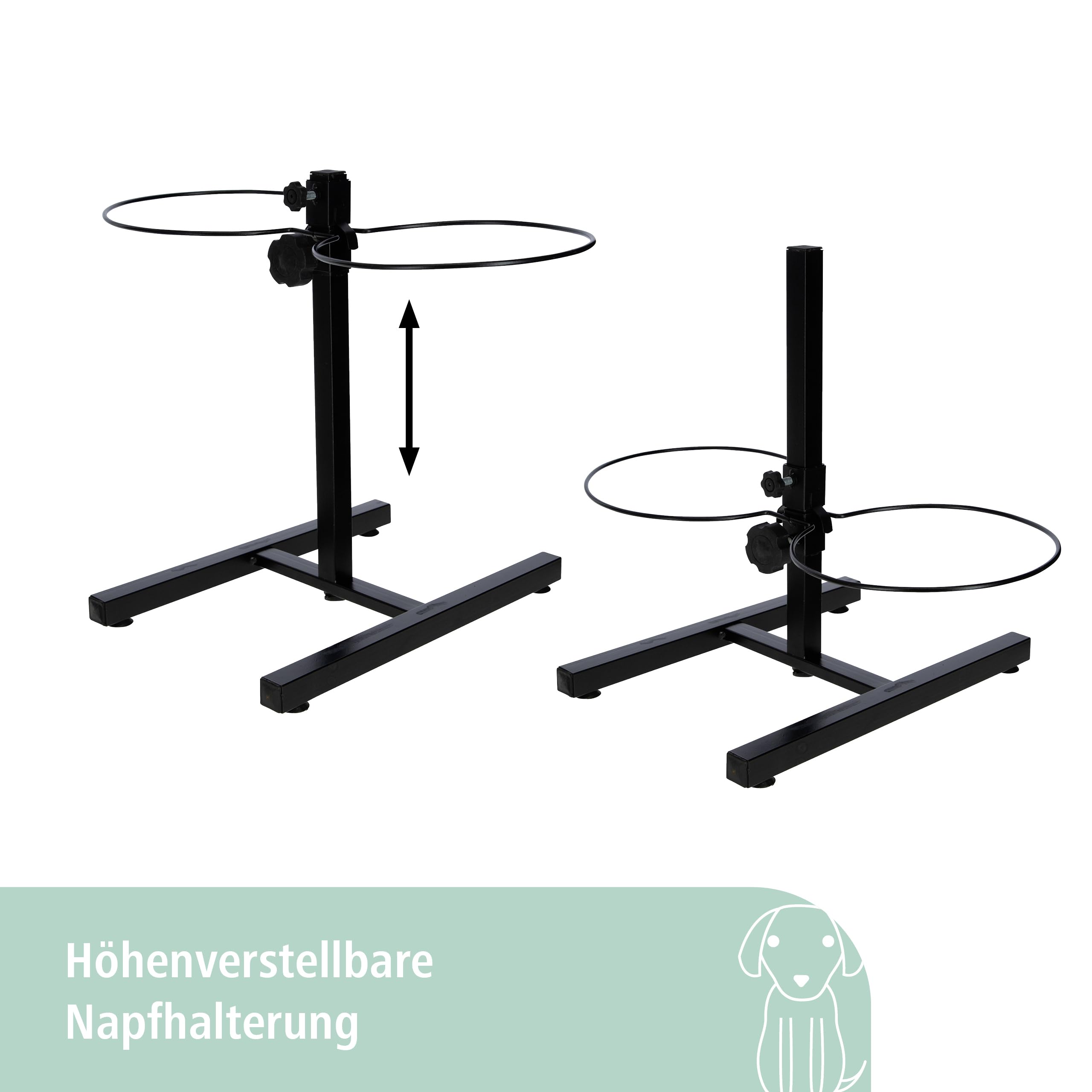 Kerbl Pet Futterbar, Hundenapf, schwarz, 54x27x43cm, 2x1800ml, Stahlgestell, Hunde, 2X Edelstahlnapf, stufenlos höhenverstellbar, erhöhter Futternapf