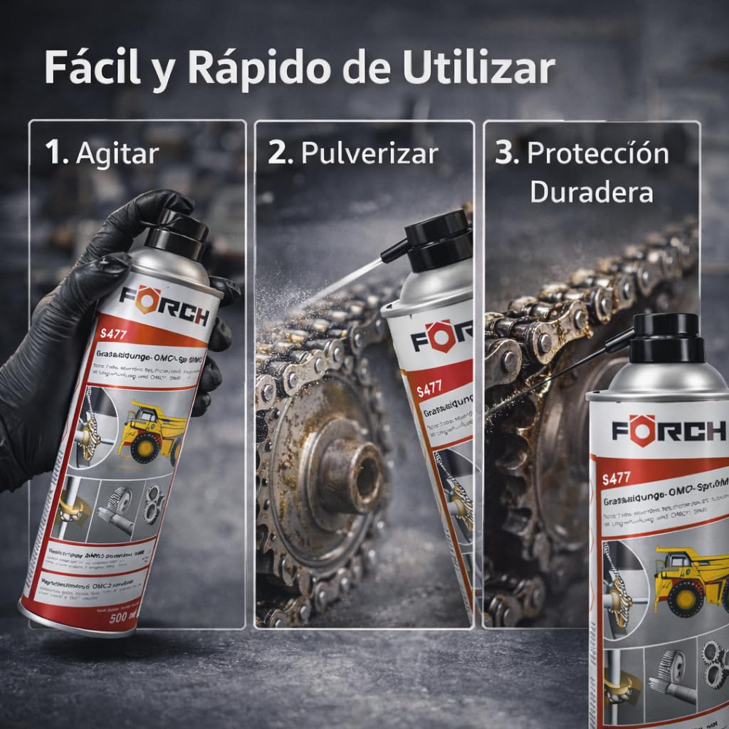 FORCH Grasa Líquida en Spray 500 ml S477 – Lubricante Profesional de Alto Rendimiento para Cadenas, Engranajes y Rodamientos – Larga Duración, Resistente al Agua y Antidesgaste (1)