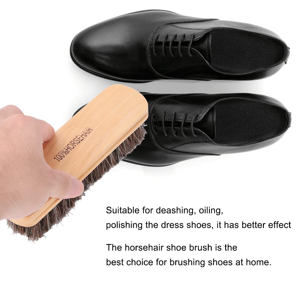 Brosse à Chaussures En Crin De Cheval - Double Face, Manche Long, Parfaite Pour L'entretien Des Chaussures En Cuir