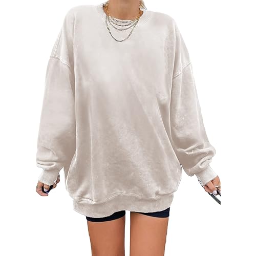 Dokotoo Womens Vintage Basic Oversized Crewneck Long Tunic Sweatshirts Pullover Tops