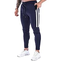 Suwangi Pantaloni Tuta Uomo Palestra Running della Allenamento Slim Fit Design a Righe con Tasche Zip