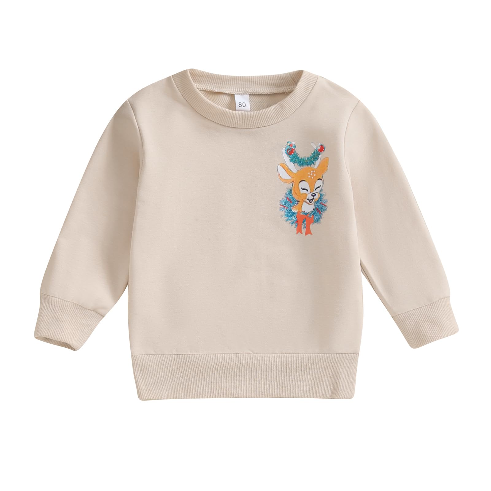 BULINGNA Toddler Baby Girl Boy Christmas Sweatshirt Deer Letters Print Casual Fall Winter Xmas Pullover Tops (Beige, 3-4 Years)