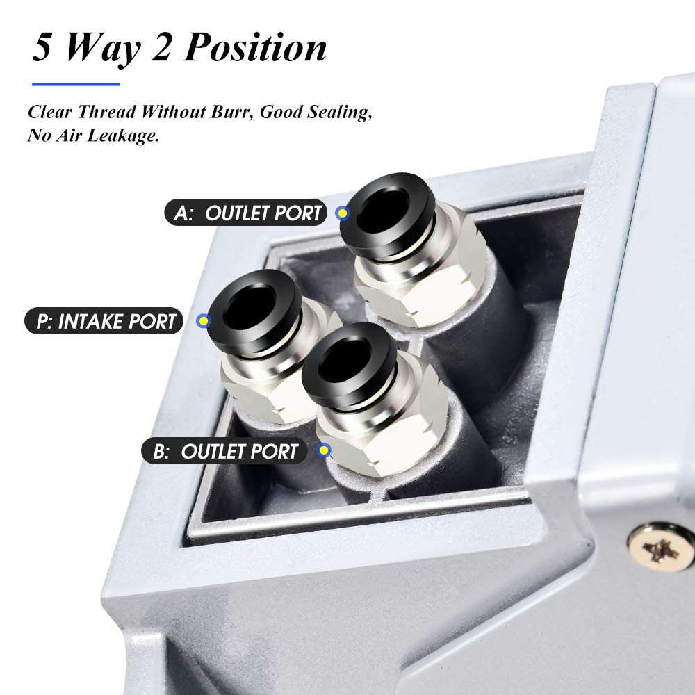 Tailonz Pneumatic Kit de valve pneumatique à pédale NPT 6,35 mm 5 voies 2 positions en caoutchouc antidérapant Contrôle de pression 4F210-08 avec raccords pneumatiques de 6 mm