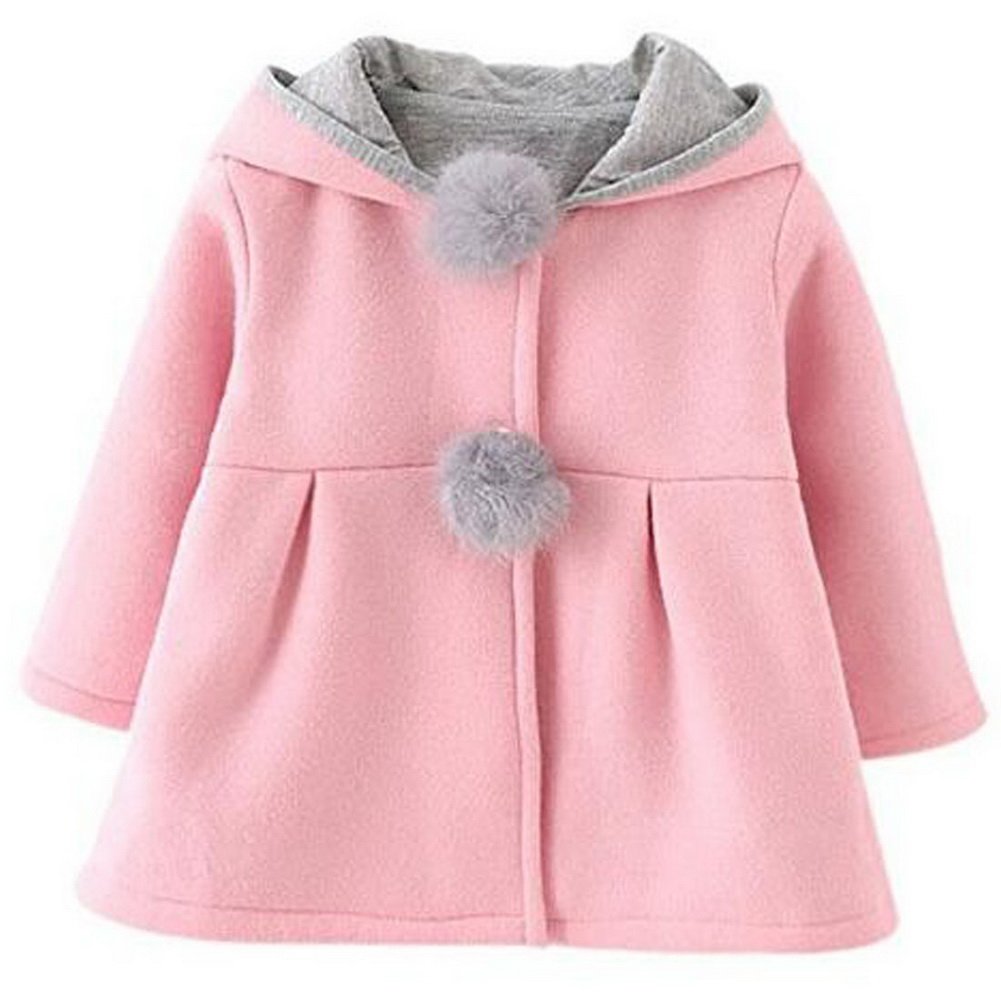 Odziezet Women's Pink Baby Girl Rabbit Ear Jacket Long Sleeve Button Down Ear Coat Toddler Kids Fall Winter Hoodie Outerwear