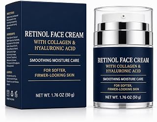 Retinol Face Cream with Hyaluronic Acid, Moisturizer, 1.76 Oz | Retinol face cream with collagen and hyaluronic acid for softer, smoother and firmer-looking skin