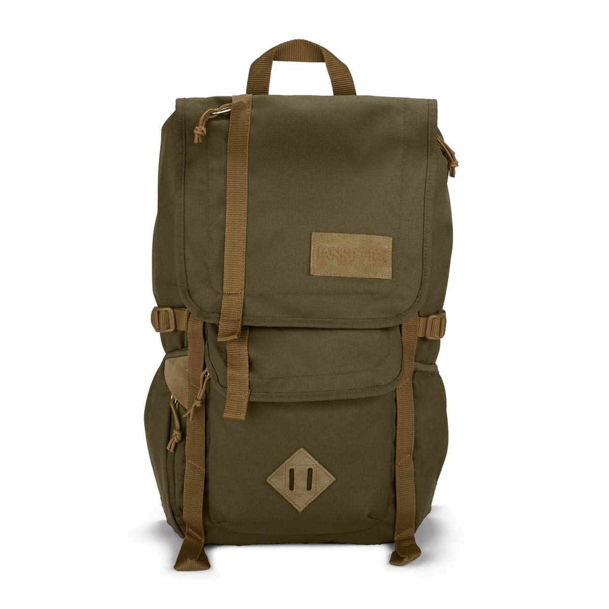 JanSport Hatchet Backpack – 15-inch Padded Laptop Compartment, Dual Water Bottle Pockets, Side Compression Straps, Army Green