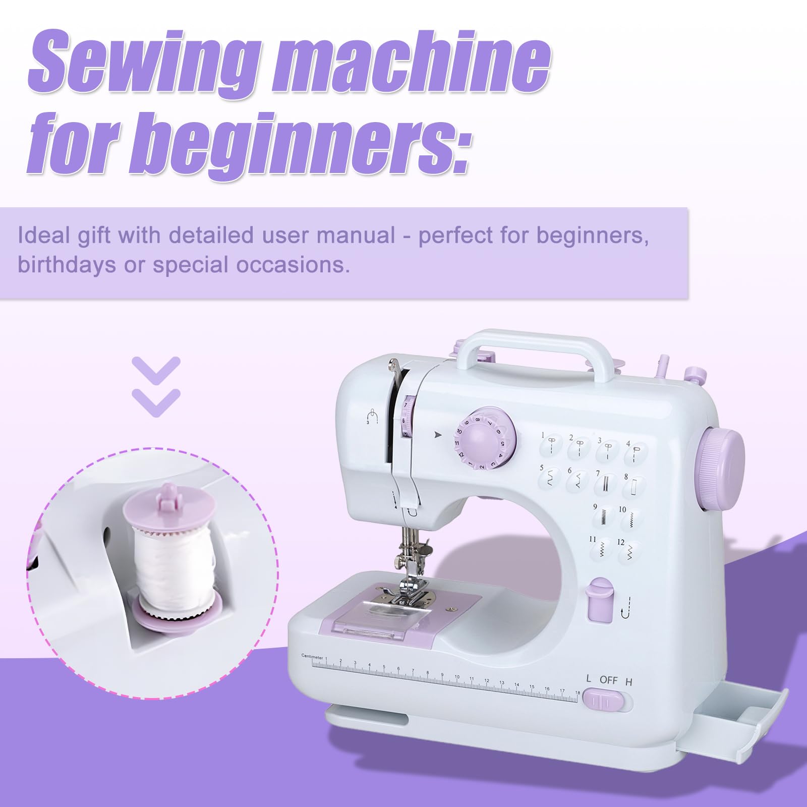 Mini Macchina da cucire per principianti, 12 punti macchina da cucire per principianti Mini domestica doppio filo macchina da cucire multifunzione per bambini EU 220 V