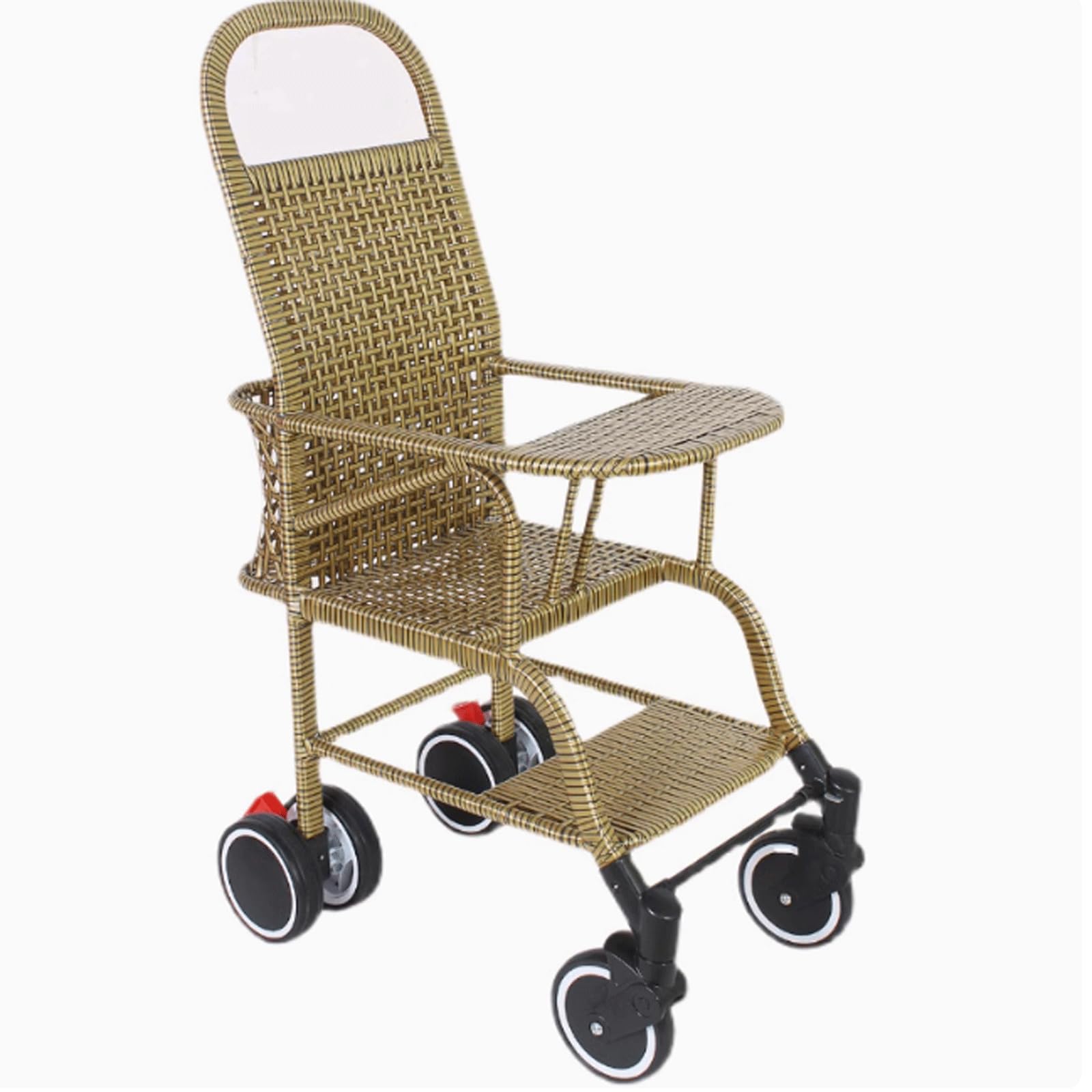 Lichtgewicht kinderwagenimitatie Rattan Kar zitten of liggen met kleine opbergmand met één knop rem