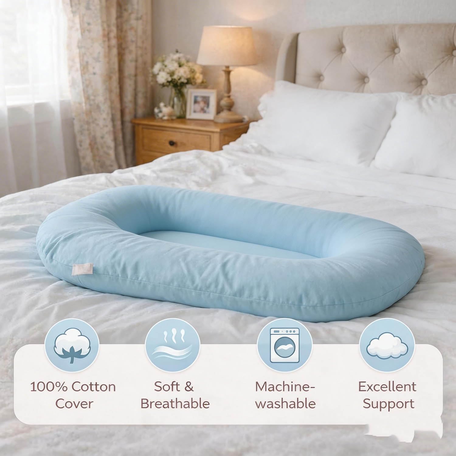 Lounger Pillow for 0-24 Pillow Lounger 0-12 Months, Floor Seats & Loungers, Soft Cotton Breathable (Beige) — view 5