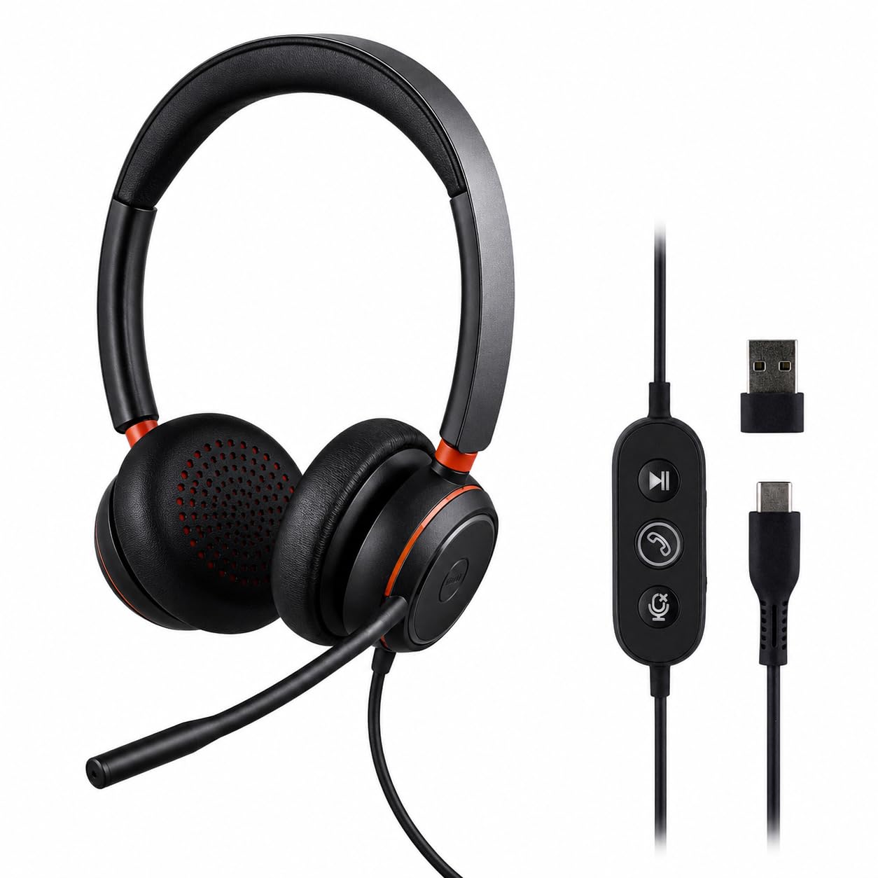 T'nB ACTIV400S - Micro Casque PC, Réduction de Bruit ENC | Optimisé Teams, USB-A et USB-C, Micro Intelligent, Busy Lights, Télécommande Rétroéclairée, Couleur Noire