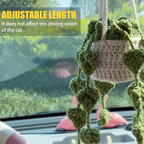 Miniatura 2 de zipelo Accesorios para espejo retrovisor de automóvil, plantas en macetas lindas de ganchillo colgantes, decoración tejida hecha a mano para mujeres