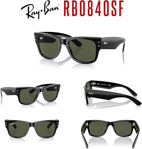 Miniatura 7 de Ray-Ban Mega Wayfarer RB0840SF - Lentes de sol cuadrados de puente bajo para hombres y mujeres + paquete con kit DIW
