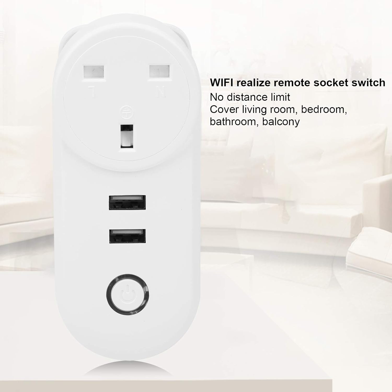 FTVOGUE Smart Power Socket with text overlay describing remote control capabilities