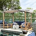 Joyside 13.5'x8.5' Outdoor Arched Metal Pergola with Natural Wood Looking - Outdoor Pergola Gazebo with Textilene Weather-Resistant Canopy and Rust-Resistant Steel Frame