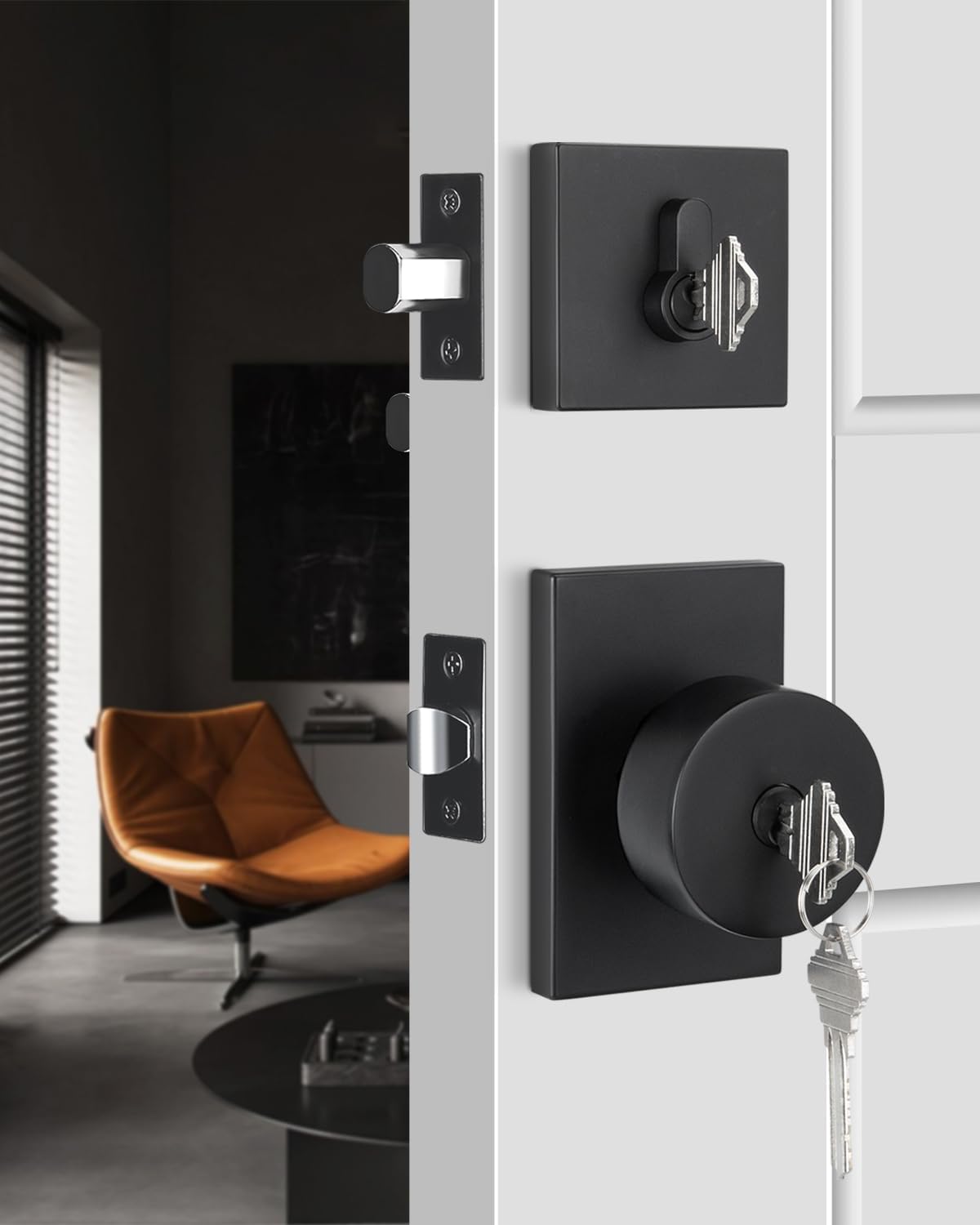 Haidms Black Door Knob with Deadbolt, Heavy Duty Matte Black Exterior Door Lock Set, Zinc-Alloy Front Door Knob and Deadbolt Set(1 Pack)