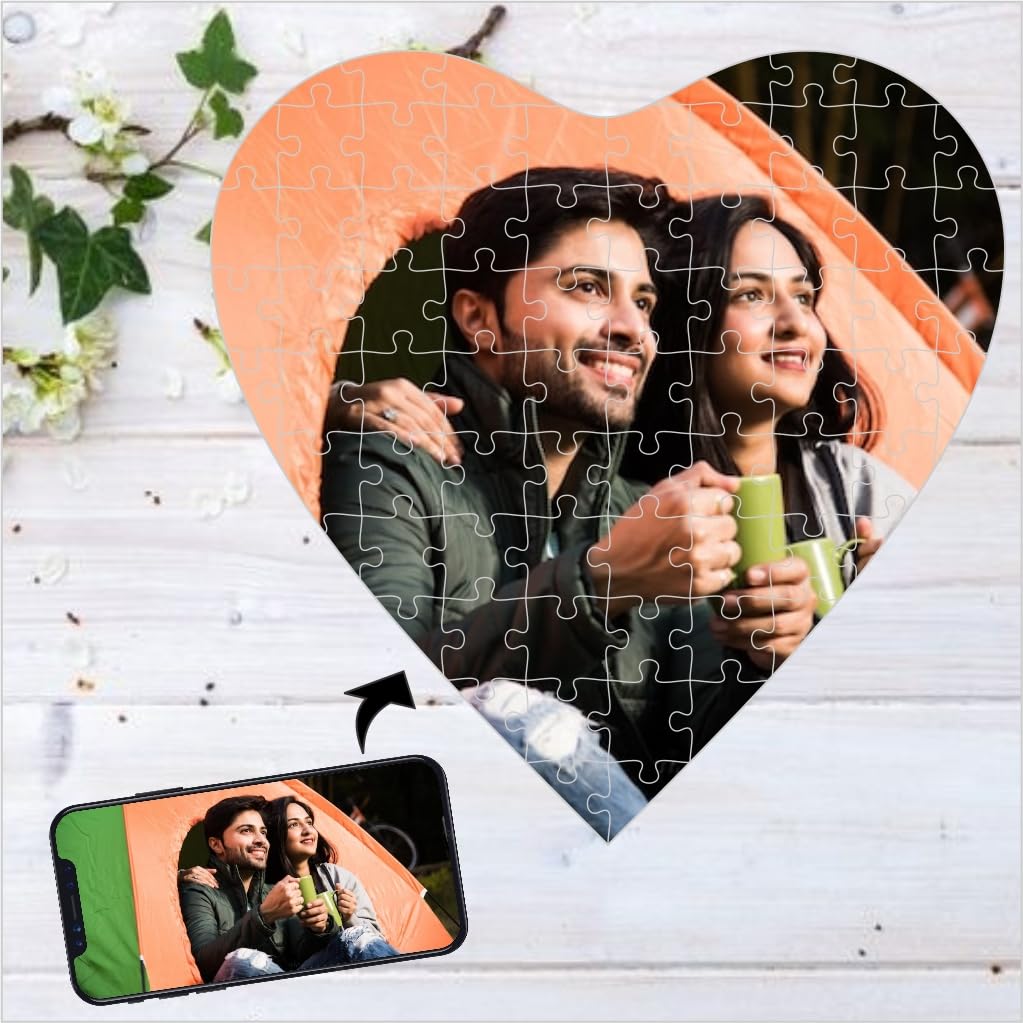 TreasureBox All Ages Wooden Personalized/Customized Heart Shape Jigsaw Puzzle With Photo/Image. Ideal Gift For Valentines Day, Boyfriend, Girlfriend, Fiance, Husband Wife (Heart (12X12 Inches))