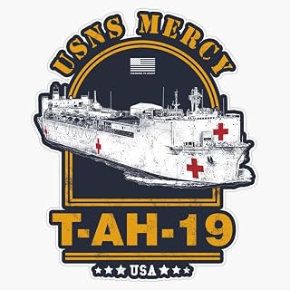 USNS Mercy T-AH-19 Hospital Ship Navy Medical Vessel USA Flag Distressed Vintage Design Military Support 5" Vinyl Decal Bumper Sticker