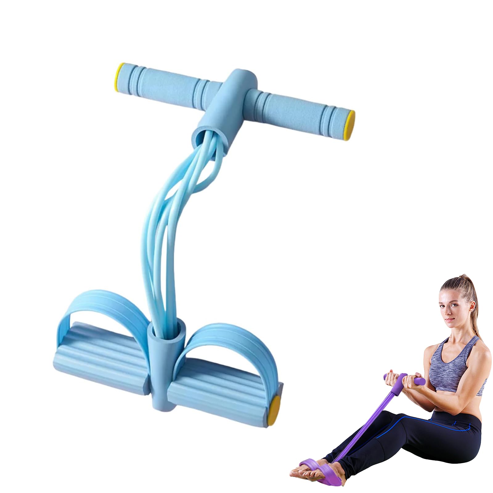 Multifunction Tension Rope, 6-Tube Pedal Resistance Band Elastic Pull Yoga Tension Rope, Pedal Resistance Bands with Handle, for Abdomen/Waist/Arm/Leg Stretching Slimming Training (blue)