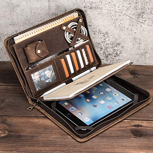 Xiaozhi Handmade Retro Leather Portfolio, Professional Executive Padfolio Document Organizer With Letter Size/A4 Writing Pad Holder, Features Tablet Case Compatible With Ipad Mini(7.9") (Wl0001) #TOP1