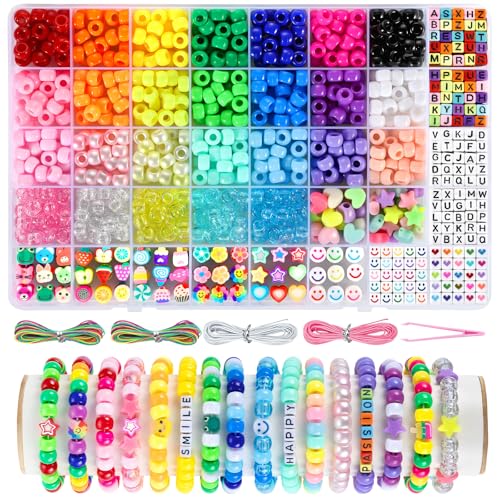 Kit de 1042 Perles pour Bracelets Kandi Pony, Perles Colorées Funtopia avec Lettres, Smileys et Perle Heishi pour Créer Bijoux, Bracelets D'Amitié et...