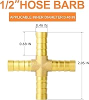 Vista 2 de GASHER 5 púas de manguera de latón de 1/2 pulgada, accesorio de manguera de 4 vías con 20 intersección de abrazadera