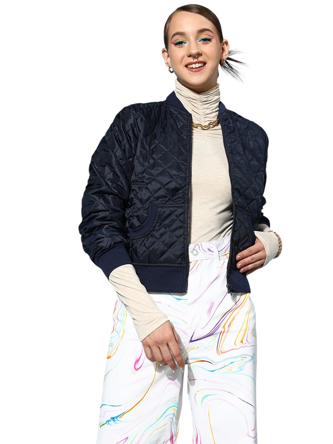 sassafras Navy Quilted Bomber Jacket-picture-53