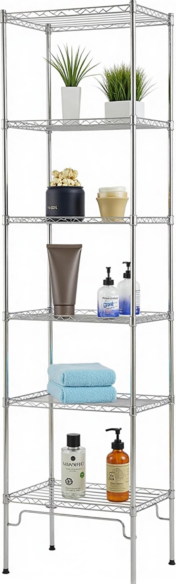 6-Tier Metal Shelving Unit, Adjustable Wire Shelf Storage Rack for Pantry, Closet, Kitchen, Bathroom, Laundry Room – Heavy Duty Storage Shelves Organizer, Narrow Space-Saving Standing Shelf (Chrome)