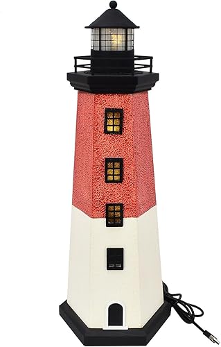 Miniatura 10 de Faro de madera con luz para decoración de playa para el hogar, estatua de faro LED alimentado por USB, escultura de madera, adorno de mesa para