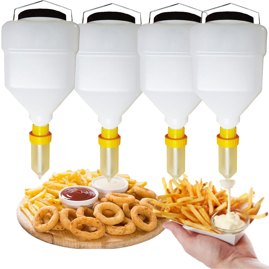 ZHJOPP Sauce Dispenser, Refillable Squeeze Bottle with Leak Proof Design, Plastic Condiment Dispenser for Mustard, Ketchup (Square 4PCS x 3.5L)