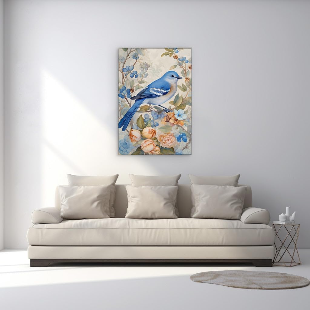 Canvas for Living room. Whisper of Nature � Embracing Serenity in a Portrayal of Blue and Brown Splendor, 27 x 18 inch Canvas Wall Art - Contemporary Masterpieces - Modern Home Decor