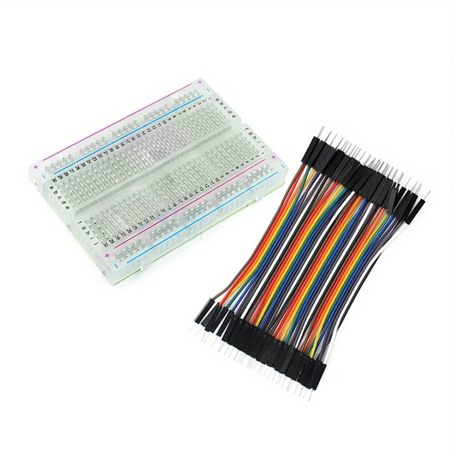 Kit mini breadboard trasparente da 400 punti, 1 pz., set di cavi jumper maschio-maschio da 10 cm, scheda di prova prototipo senza saldatura.