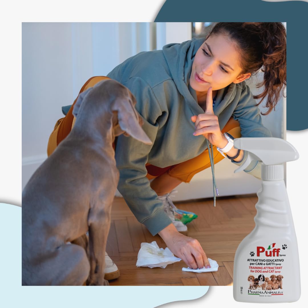 Puff Spray Attrattivo Naturale per Addestramento Cani e Gatti 100% Eco-Friendly | Facile Uso per Lettiera e Area Bisogni - 500 ml, Made in Italy