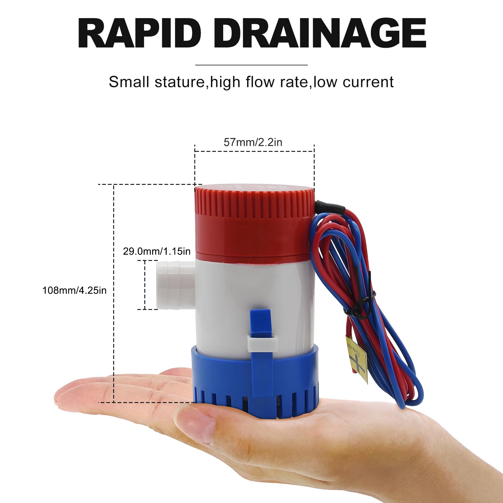 KAOLALI Pompa Zęzowa 1100GPH 12V do łodzi, Wąż 29 mm (1-1/8"), Zanurzeniowa Cichobieżna Elektryczna Pompa Zęzowa do łodzi i Jachtów