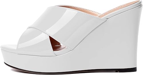 Miniatura 2 de MODENCOCO Sandalias de tacón alto con plataforma de patente para mujer, estilo casual, con puntera abierta, para fiesta, de 4 pulgadas