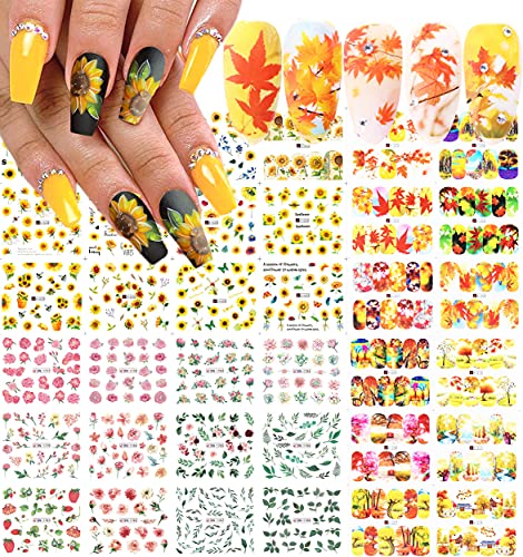 HIFONI 3 Blatt Sonnenblume Niedlich Nagelsticker,700+Designs Ahornblatt/Rosenblüte Nagelaufkleber DIY Nagelkunst…