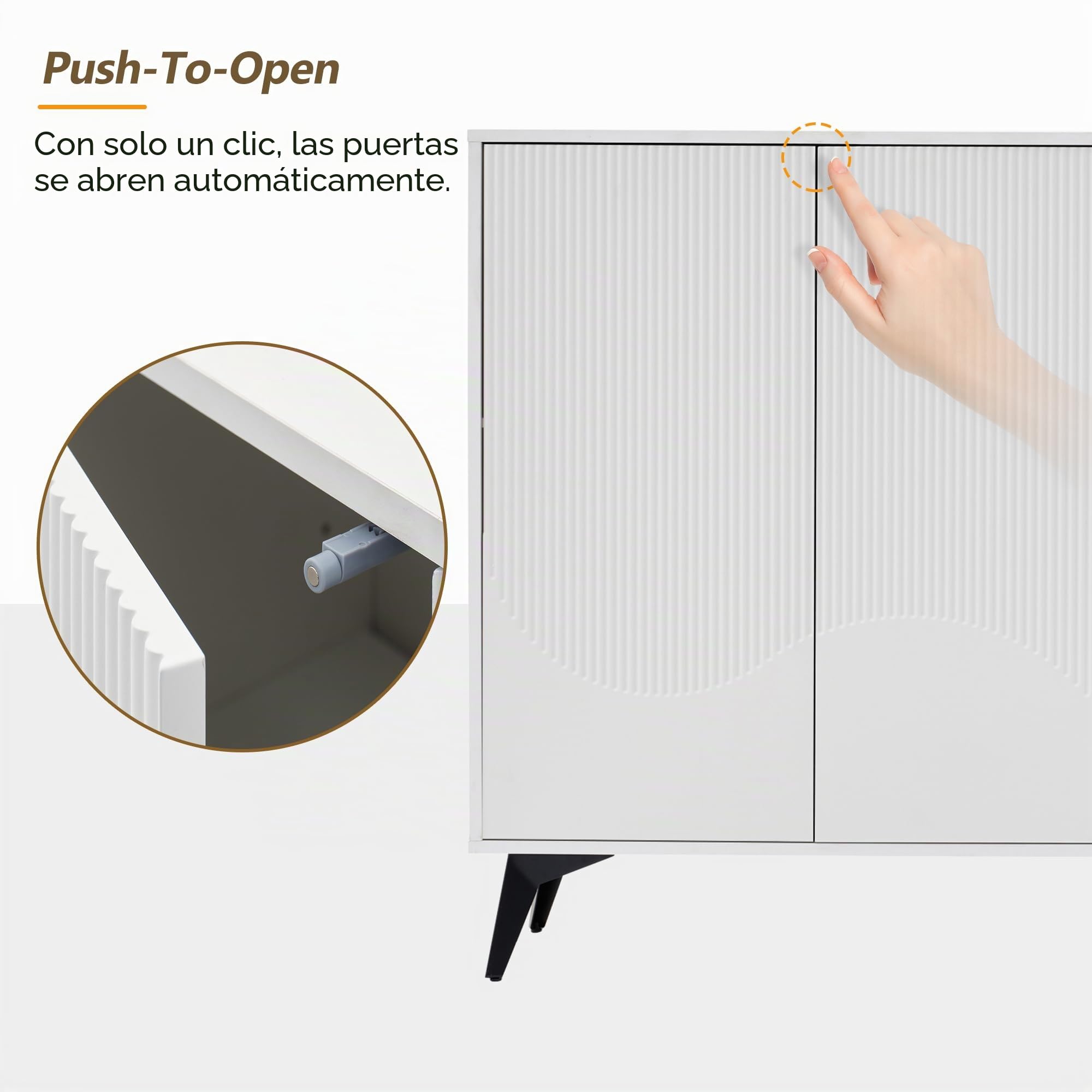 Kebnor Aparador blanco ancho 160 cm, aparador multifunción, aparador, con estantes ajustables, 4 puertas, patas de metal (blanco)