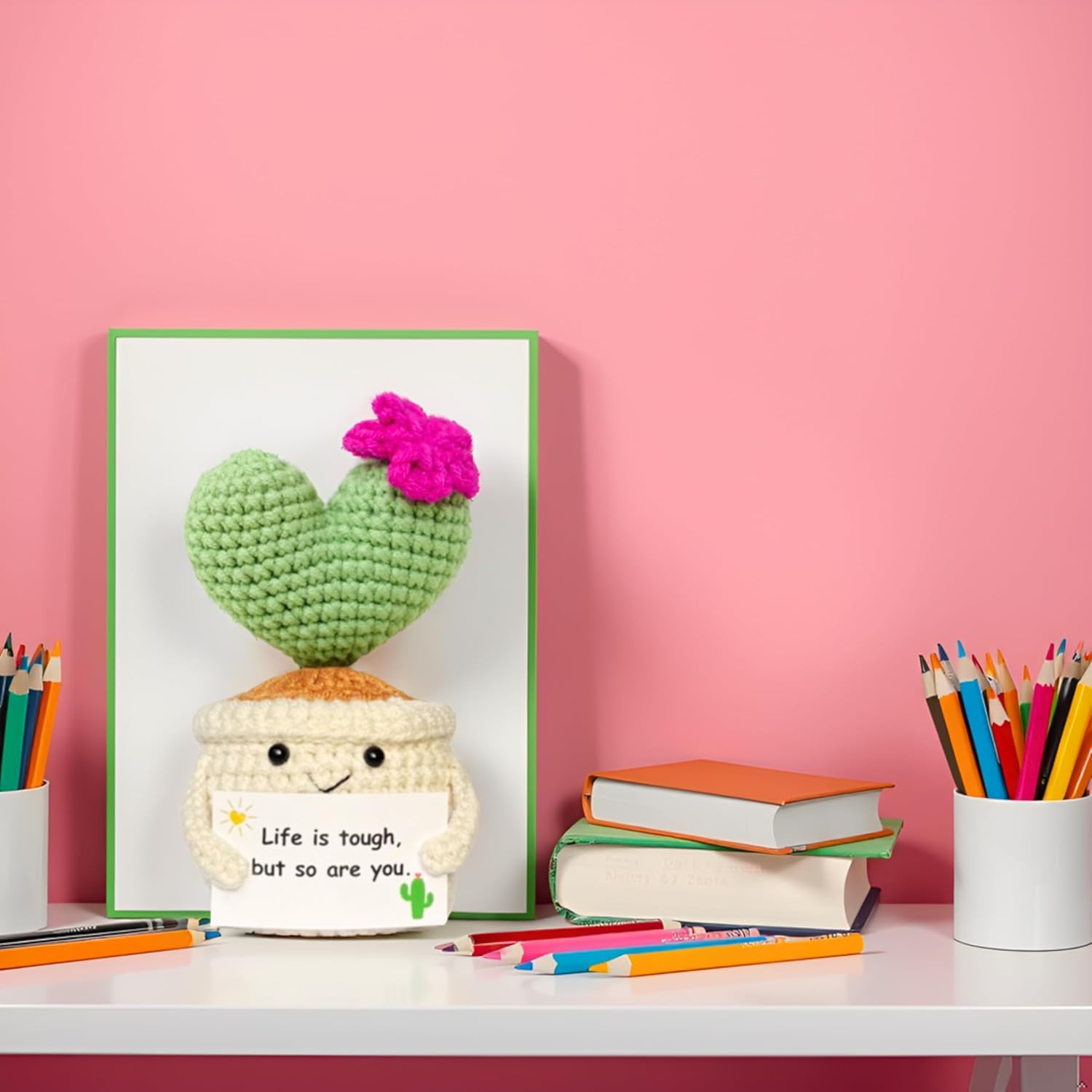 ALUNME Get Well Gifts for Women Handmade Crochet Cactus - Plush Plant Gift with Encouragement Card for Desk Decor Home or Office - Image 4