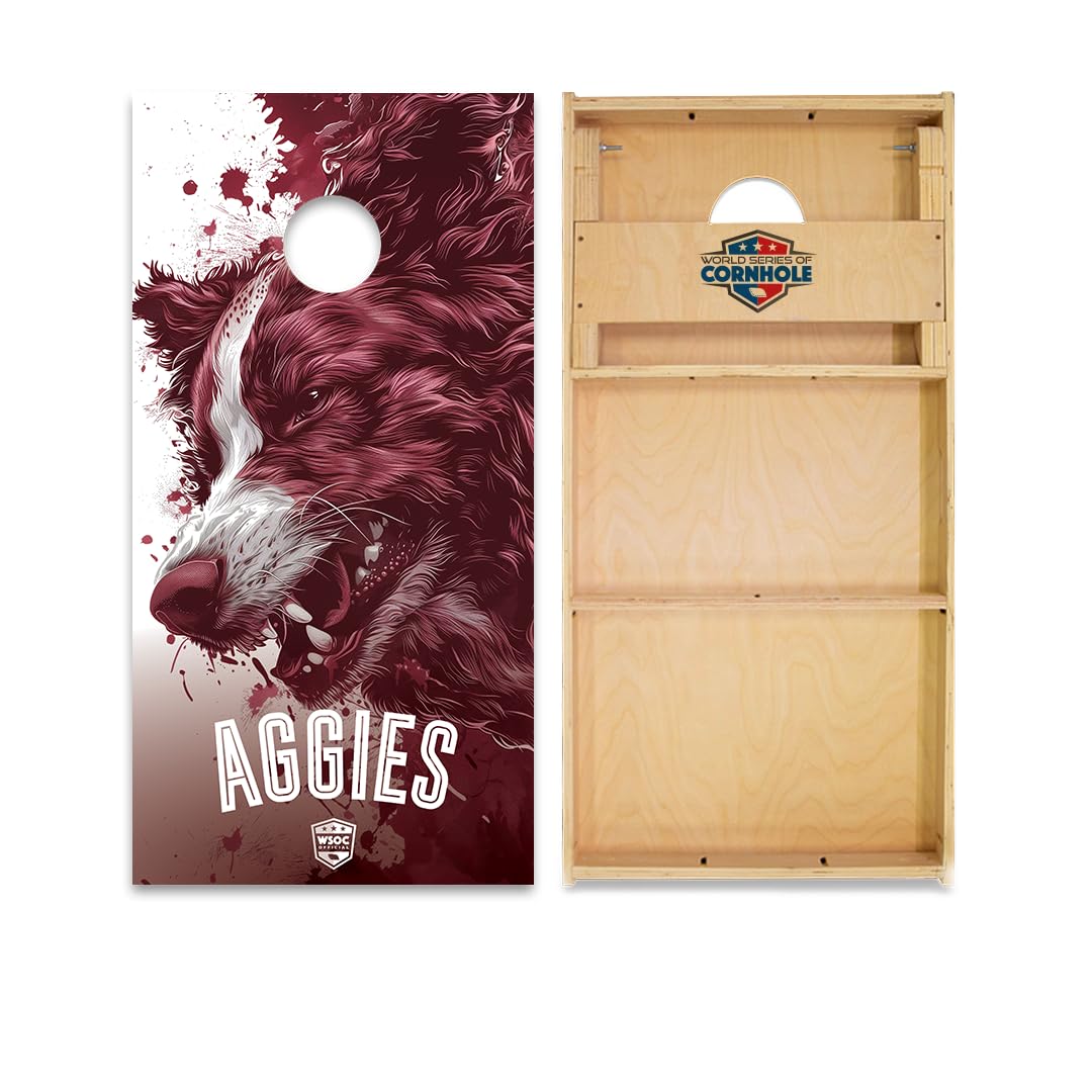 Skip's Garage Texas A&M Cornhole Boards - WSOC Runway Series - Includes (2) Boards (Resin Bags) + (1) Black Carrying Case