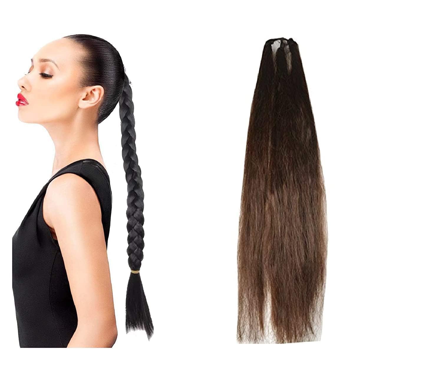 long Synthetic Women Hair Choti Extensions 3 layer Artificial Choti Parandi, Light Brown, Pack Of 1 .Size = 27 Inch-image-38