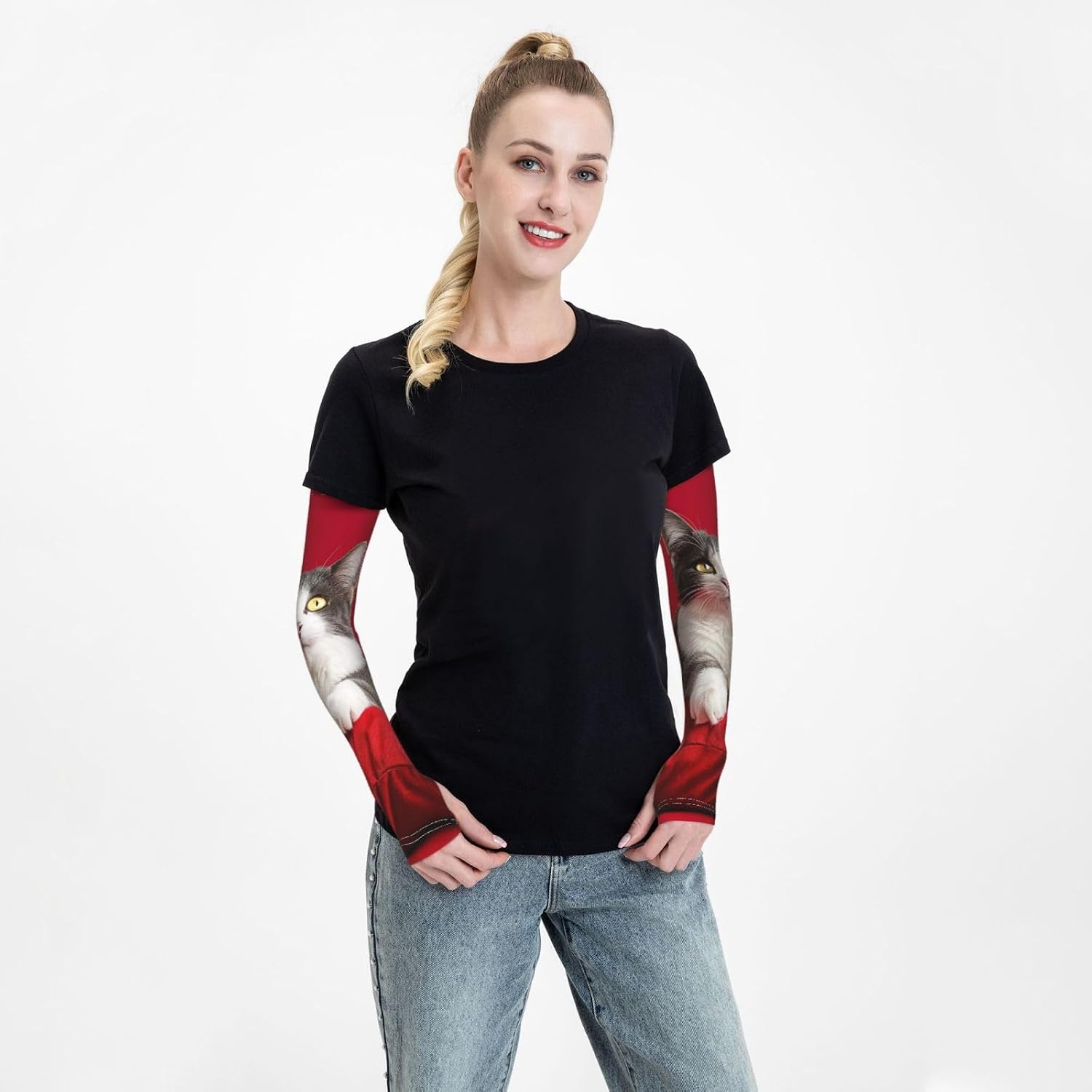 Arm Sleeves Cooling UV Sun Sleeves for Men & Women | White And Gray Cat Uv Sleeve Sun Protection Sports Compression Upf 50+|Breathable|Tattoo Cover Up|Outdoor Work