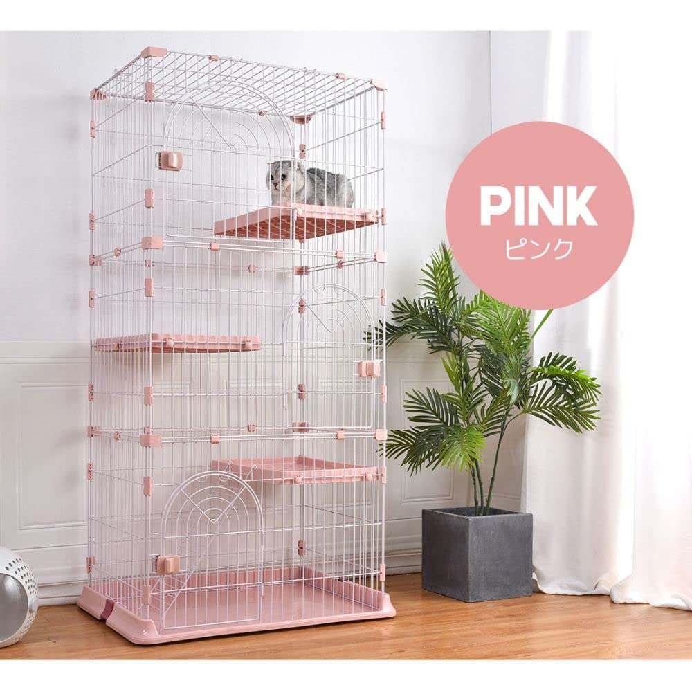 おしゃれ 猫 ケージ キャットケージ 3段 猫ゲージ 脱走防止 【ピンク】 おしゃれ 猫 ケージ キャットケージ 3段 猫ゲージ 脱走防止 【ピンク】