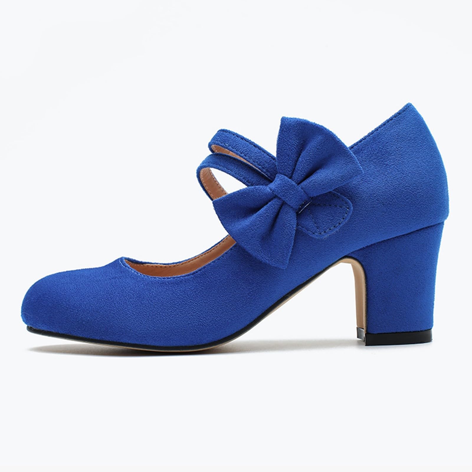 Zapatos de tacón Mary Jane para Mujer con Lazo, Retro, Cerrados, Puntera Redonda, Gamuza Elegante, Pajarita Vintage Gatsby
