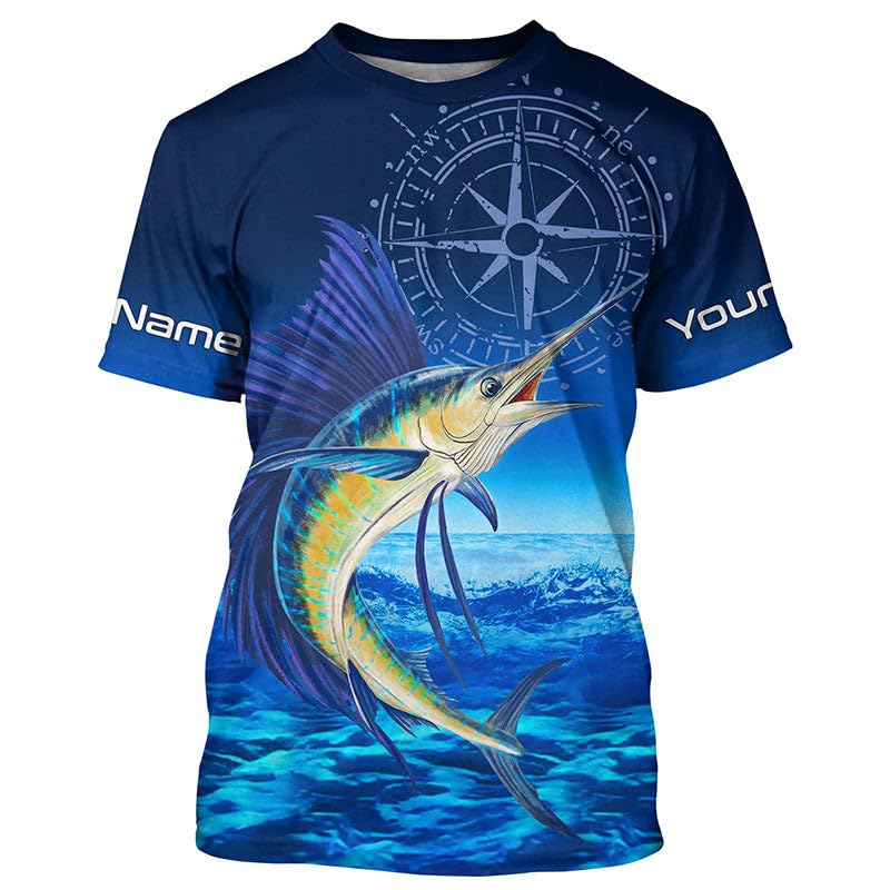 Personalized Sailfish Saltwater Blue Long Sleeve Performance Fishing Shirts - Sailfish Tournament Shirt FN57842