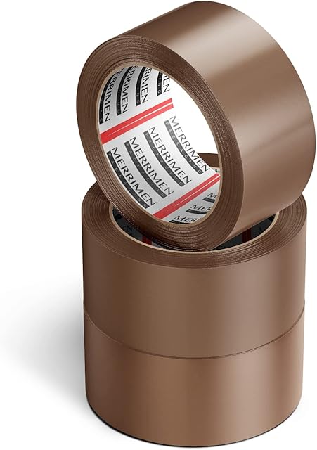 Merrimen Strong Heavy Duty Roll Pack Brown Packaging Tape | Secure Sticky Sealing Tape for Parcel Boxes, Moving Boxes, Large Postal Bags for long term storage | (48MM x 66M) (3 rolls, Brown)
